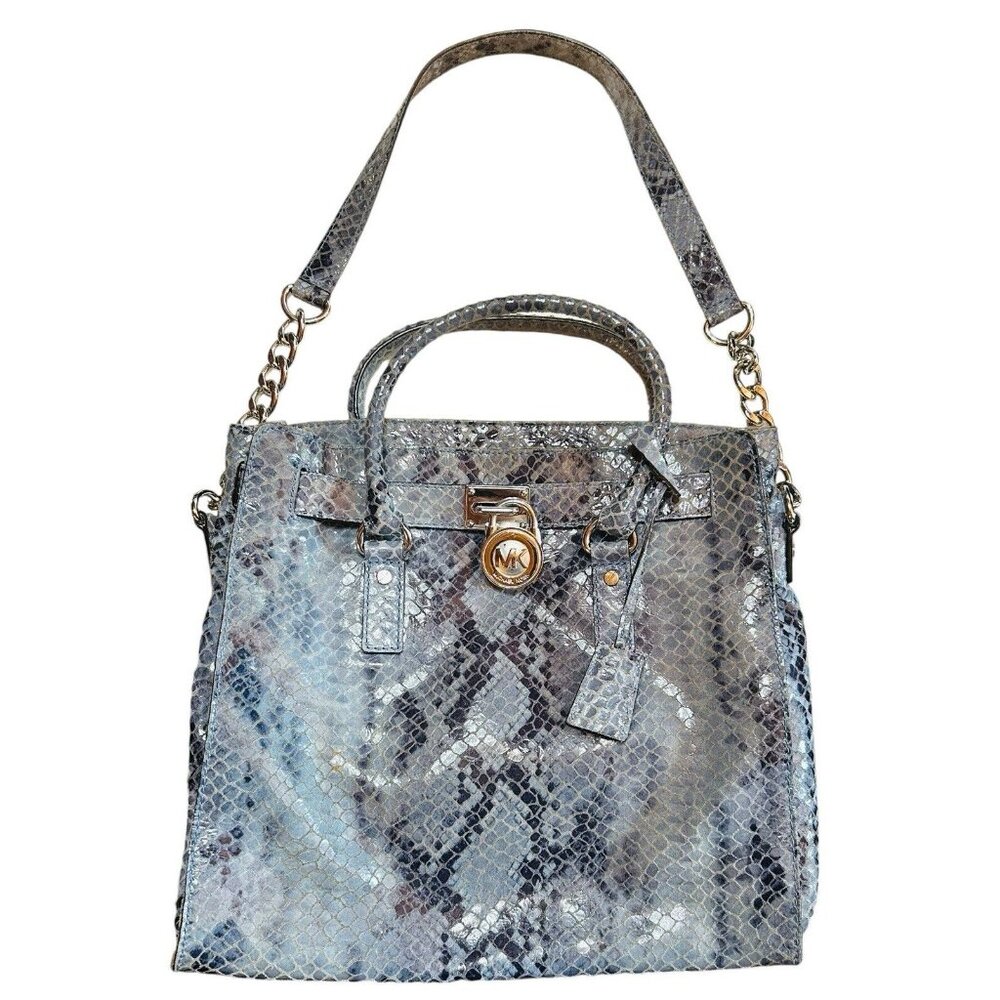 Michael Kors Blue Suede Python Embossed Hamilton … - image 2